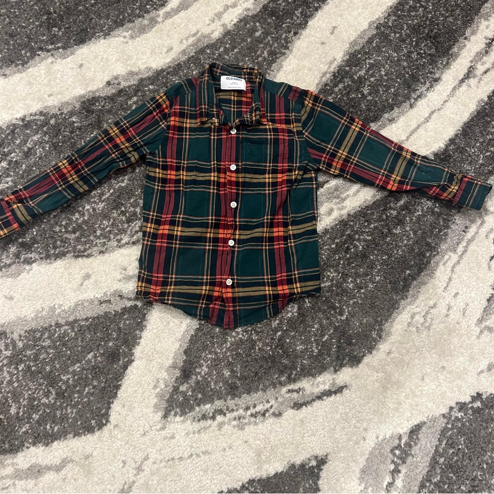 Old navy Kids Plaid Shirt - Green, Red, and Yellow